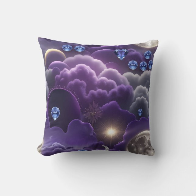 Throw Pillow - Tanzanite Diamond Celestial Moon Kussen (Voorkant)