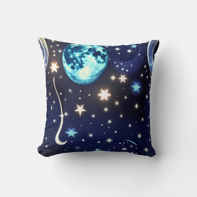 Throw Pillow - Velvet Navy Celestial Moon Kussen (Voorkant)