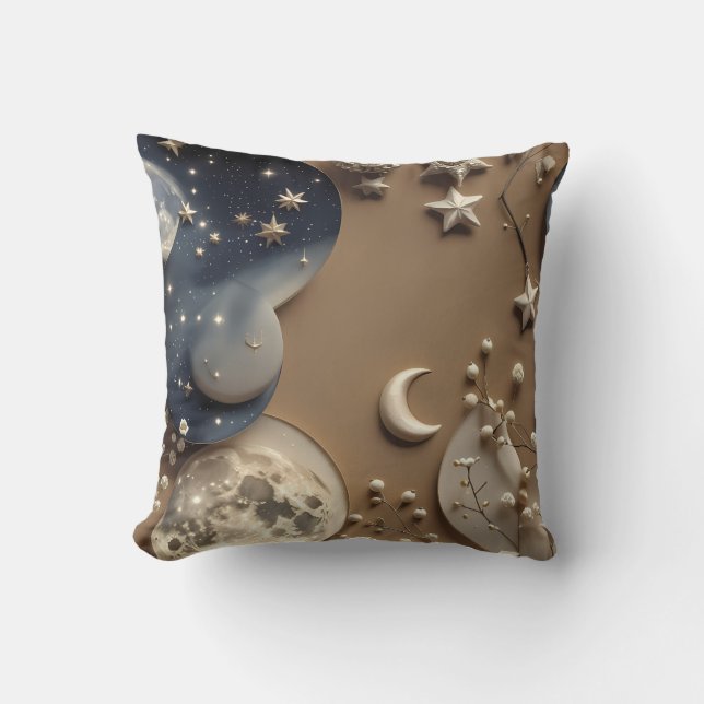 Throw Pillow - Warm Beige Celestial Moon Kussen (Voorkant)