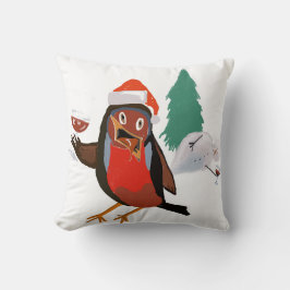 Throw pillow with Christmas Cheers Robin design Kussen