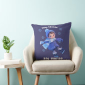 Throw Pillow with Cute Little Cartoon Skating Girl Kussen (Stoel)