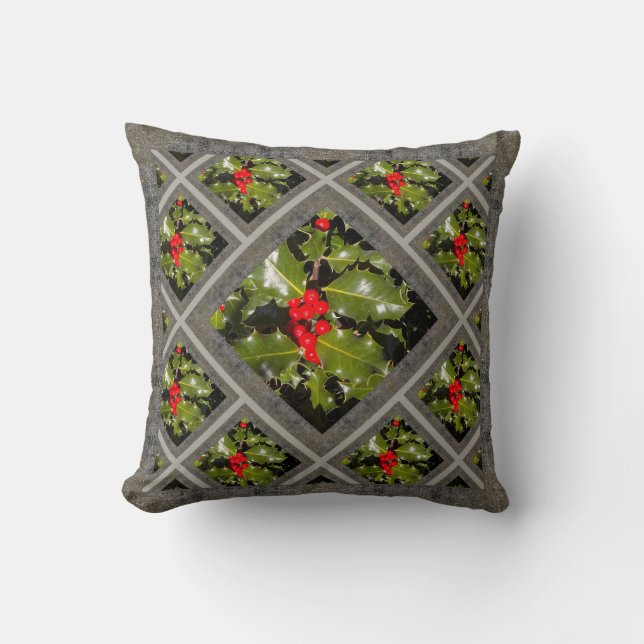 Throw Pillow with Holiday Holly Kussen (Voorkant)