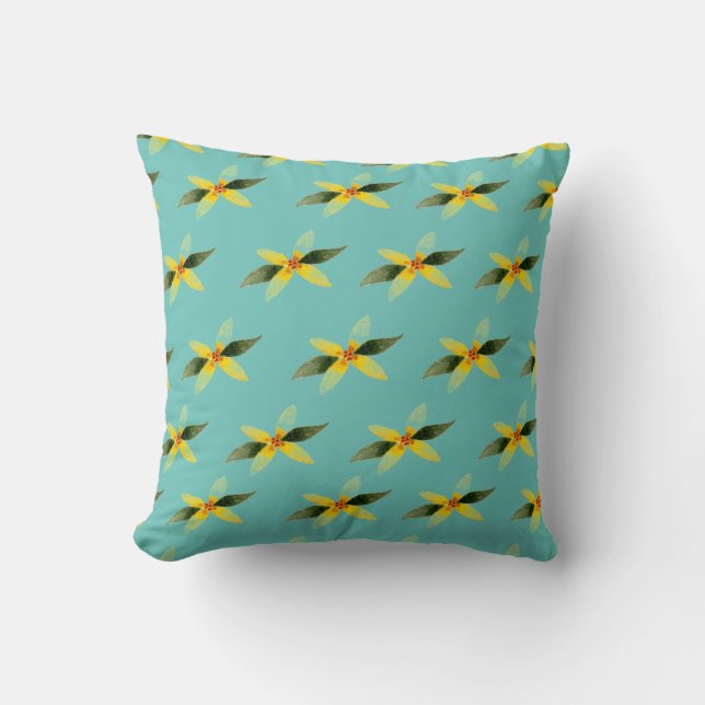 Throw pillow with olive blossom on teal background kussen (Voorkant)
