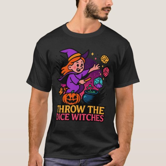Throw The Dice Witches Halloween Spooky Gamer T-shirt (Voorkant)