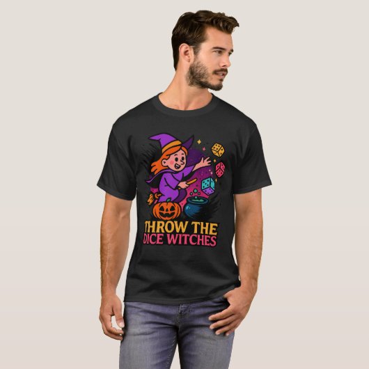 Throw The Dice Witches Halloween Spooky Gamer T-shirt (Voorkant volledig)