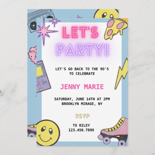 Throwback 90's/2000's Birthday Invitation Kaart (Voorkant / Achterkant)