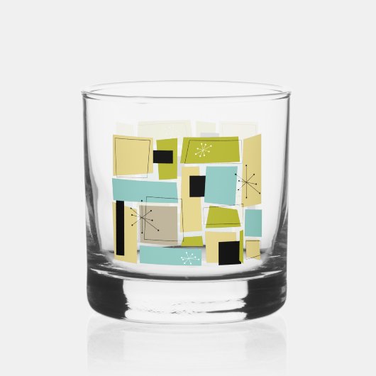 Throwback Aqua Blue Yellow Rectangles Mid Century Whisky Glas (Achterkant)