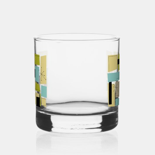 Throwback Aqua Blue Yellow Rectangles Mid Century Whisky Glas (Links)