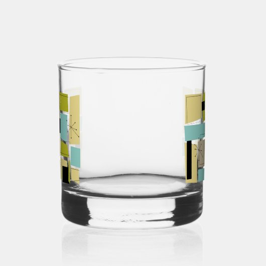Throwback Aqua Blue Yellow Rectangles Mid Century Whisky Glas (Rechts)