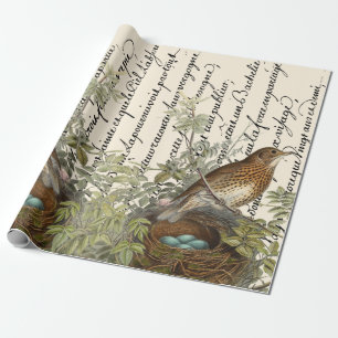 Thrush Bird en Nest French Script  Cadeaupapier
