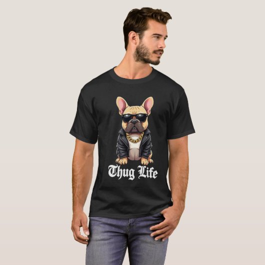 Thug Life Franse Bulldog - Cool Biker Dog T-shirt (Voorkant volledig)