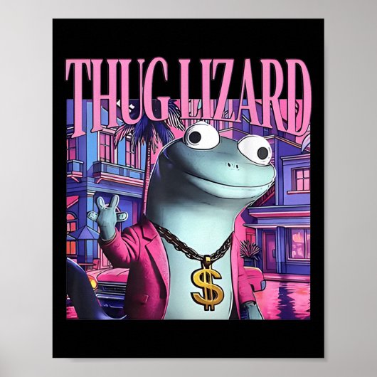 Thug Lizard Funny Weirdcore Animal Lizard L Poster (Voorkant)