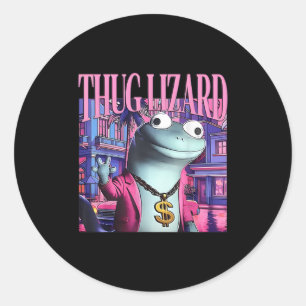 Thug Lizard Funny Weirdcore Animal Lizard L Ronde Sticker