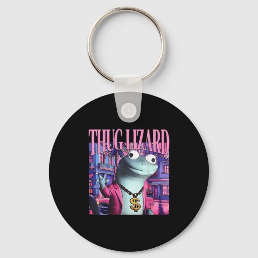 Thug Lizard Funny Weirdcore Animal Lizard L Sleutelhanger (Voorkant)