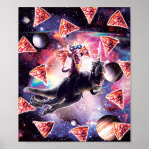Thug Space Cat op Dinosaur Unicorn - Pizza Poster