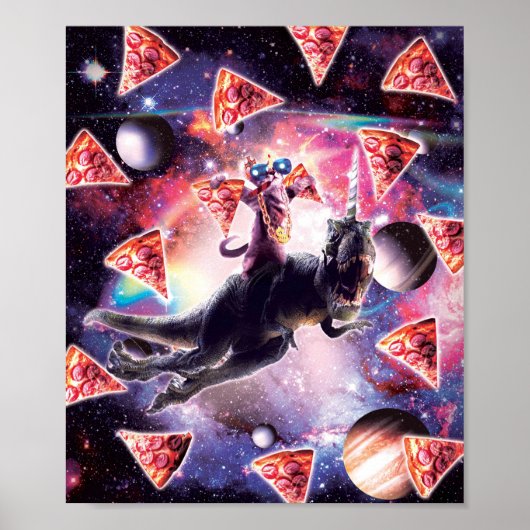 Thug Space Cat op Dinosaur Unicorn - Pizza Poster (Voorkant)