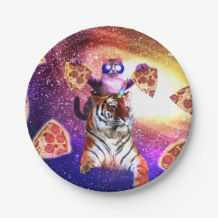 Thug Space Cat op Tiger Unicorn Papieren Bordje