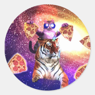 Thug Space Cat op Tiger Unicorn Ronde Sticker