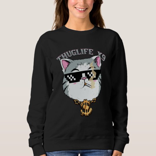 Thuglife Cat with Sunglasses Neck Chain Gangster C Trui (Voorkant)