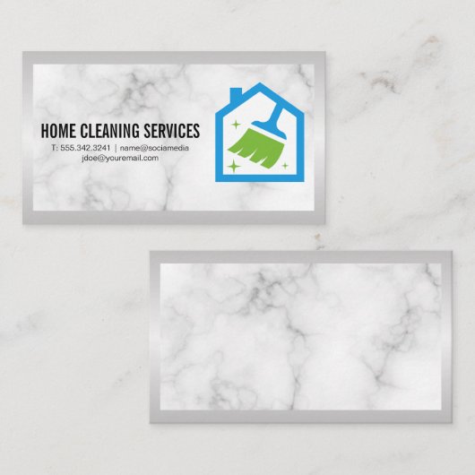 Thuis Bezem Logo | Marmer Visitekaartje (Voorkant / Achterkant)