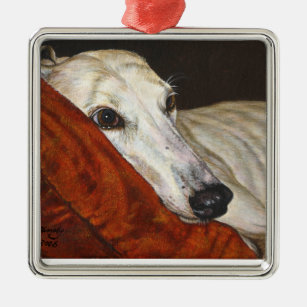 Thuis bij de laatste Greyhound Whippet dog schilde Metalen Ornament
