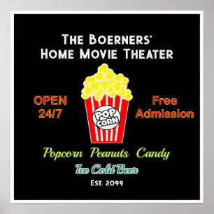 Thuis Bioscoop Theater Open 24/7 Popcorn Koud Bier Poster