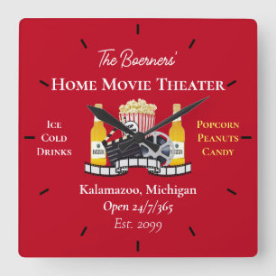 Thuis Bioscoop Theater Popcorn Klapbord Film Vierkante Klok