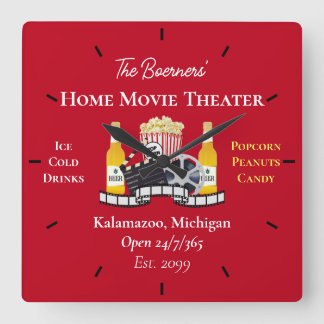 Thuis Bioscoop Theater Popcorn Klapbord Film Vierkante Klok
