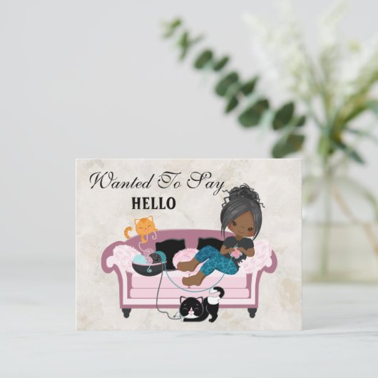 Thuis blijven breien briefkaart (Staand voorkant)