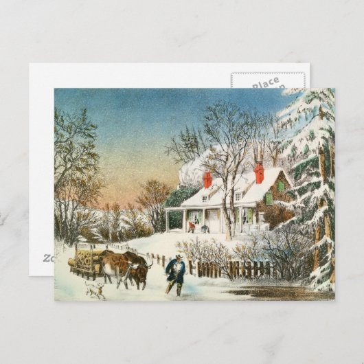 Thuis brengen de Logs, het winterlandschap Briefkaart (Voorkant / Achterkant)