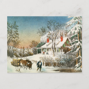 Thuis brengen de Logs, het winterlandschap Briefkaart