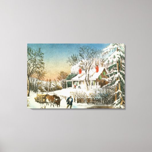 Thuis brengen de Logs, het winterlandschap Canvas Afdruk (Voorkant)