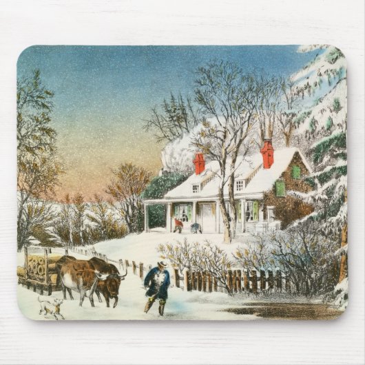 Thuis brengen de Logs, het winterlandschap Muismat (Voorkant)