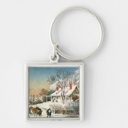 Thuis brengen de Logs, het winterlandschap Sleutelhanger (Voorkant)