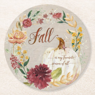 Thuis Decor Herfst najaar pomkin Waterverf Floral Ronde Kartonnen Onderzetter