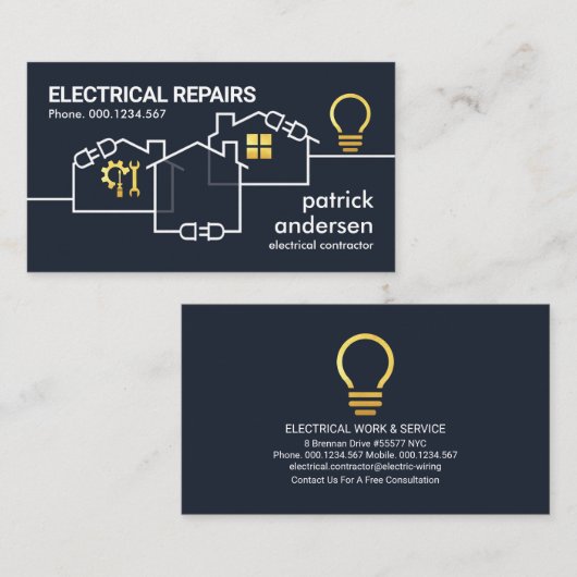 Thuis elektrische bedradingscircuit visitekaartje (Voorkant / Achterkant)