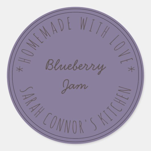 Thuis gemaakt van de liefde Blueberry Jam Paars Ronde Sticker (Voorkant)