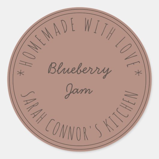 Thuis gemaakt van de liefde Blueberry Jam Terracot Ronde Sticker (Voorkant)