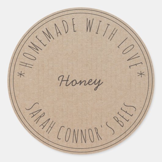 Thuis gemaakt van de liefde Honey Kraft Paper Ronde Sticker (Voorkant)