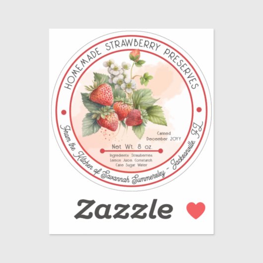 Thuis gemaakte aardbeienconfiture inmaken sticker (Vel)