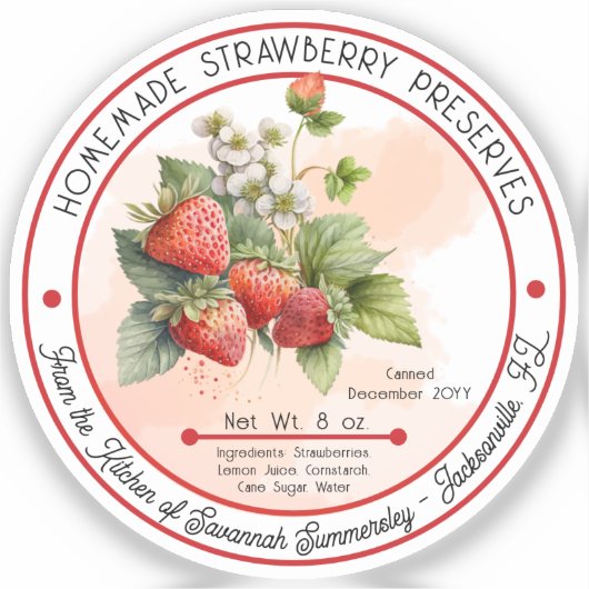 Thuis gemaakte aardbeienconfiture inmaken sticker (Voorkant)