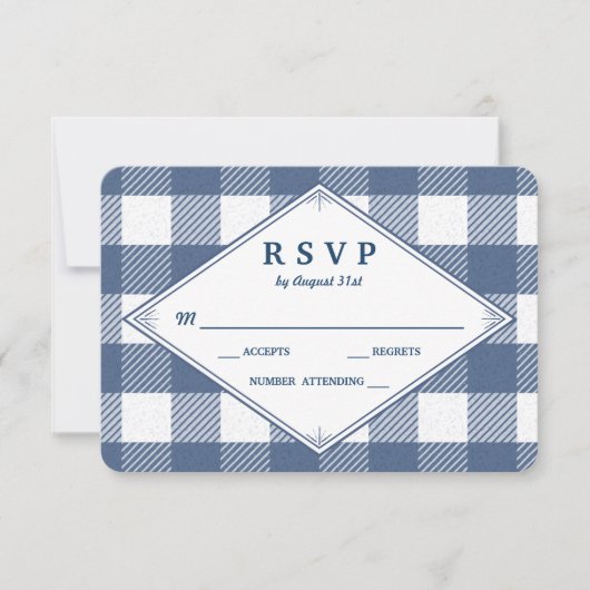Thuis geweven Gingham Huwelijks RSVP Kaart (Voorkant)
