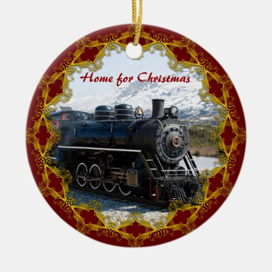 Thuis in de trein voor kerstversiering keramisch ornament (Voorkant)