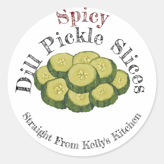 Thuis Inblikken Bedrijf Spicy Dill Pickles Label (Voorkant)