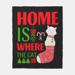 thuis is de kat kerstmis fleece deken