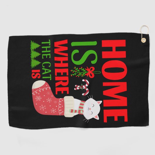 thuis is de kat kerstmis golfhanddoek (Horizontaal)