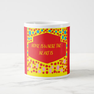 Thuis is het hart rood met blauw groen grote koffiekop