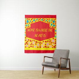 Thuis is het hart rood met blauw groen wandkleed