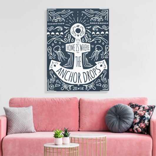 Thuis is waar de ankerpunten vallen canvas afdruk (Insitu (Woonkamer))