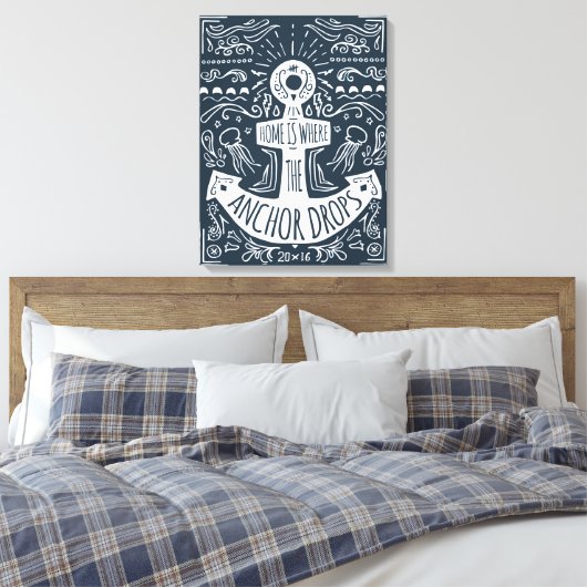 Thuis is waar de ankerpunten vallen canvas afdruk (Insitu (Slaapkamer))